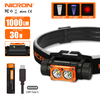 NICRON H35UV headlamp with white ,UV, red light