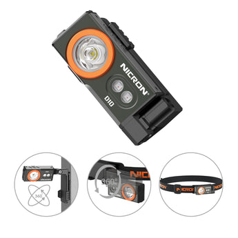 NICRON D10 EDC Flashlight Rechargeable，500 Lumens 3 Sources Pocket Compact RGB Flashlight with Headlamp Strip，Magnet Base for Fishing Outdoor Working