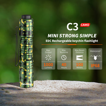 NICRON C3 EDC Flashlight, 1000 Lumen Poket Light Compatible with AA Battery Rechargeable Flashlight, Tail Switch Small Flash Light with Clip for Home Outdoor Camping, Hiking (Camouflage)