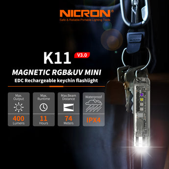Nicron K11 V3.0 Magnetic RGB&UV Mini EDC Rechargeable Keychain Flashlight